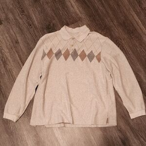 Haggar Mens Long Sleeve Tan Argyle pattern